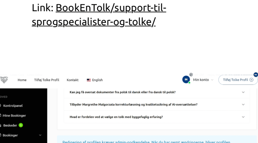 Opdatering af din profil på BookEnTolk.dk